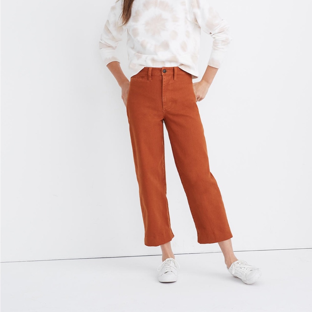 NWT Madewell Slim Emmett Wide-Leg Crop Pants in orange size 28